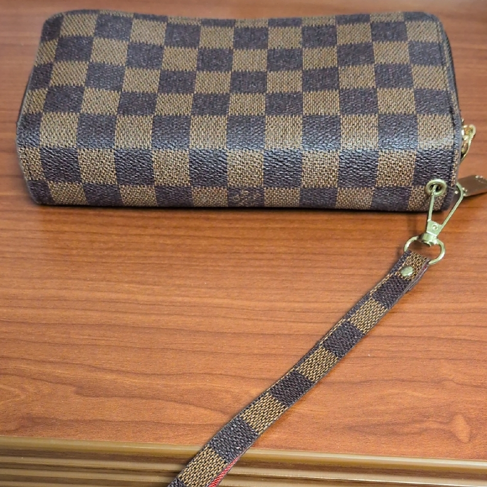 Source Unknown Brown and Tan Checkered Wallet/Wristlet